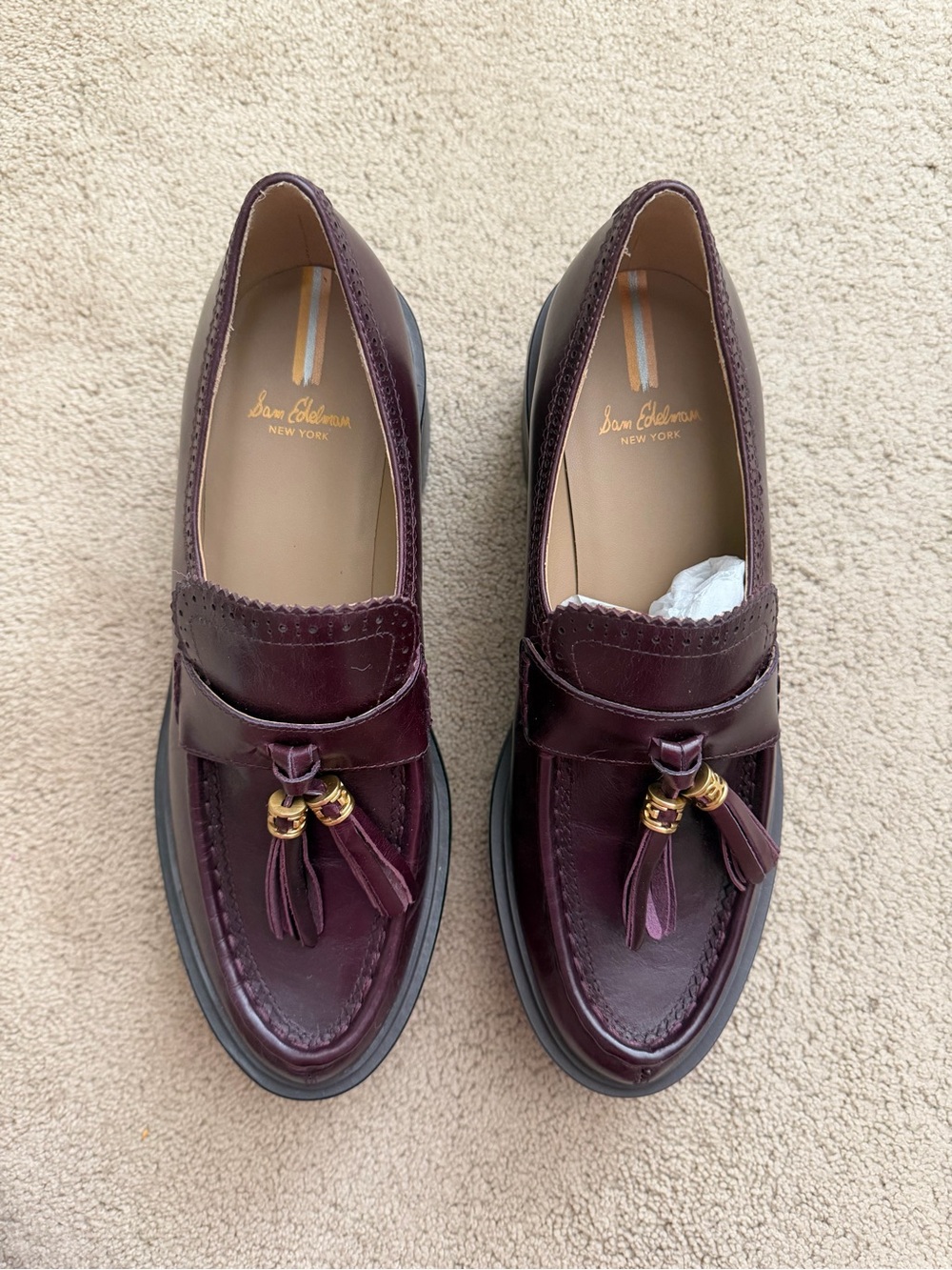 Sam Edelman Women’s Wine/Burgundy Leather Tassel Platform Loafers